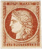 Почтовая марка 1849. 1 франк. Рисунок и гравировка Жак-Жана Барра